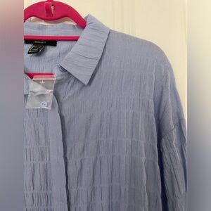 Blue Textured Long Sleeve Button Down